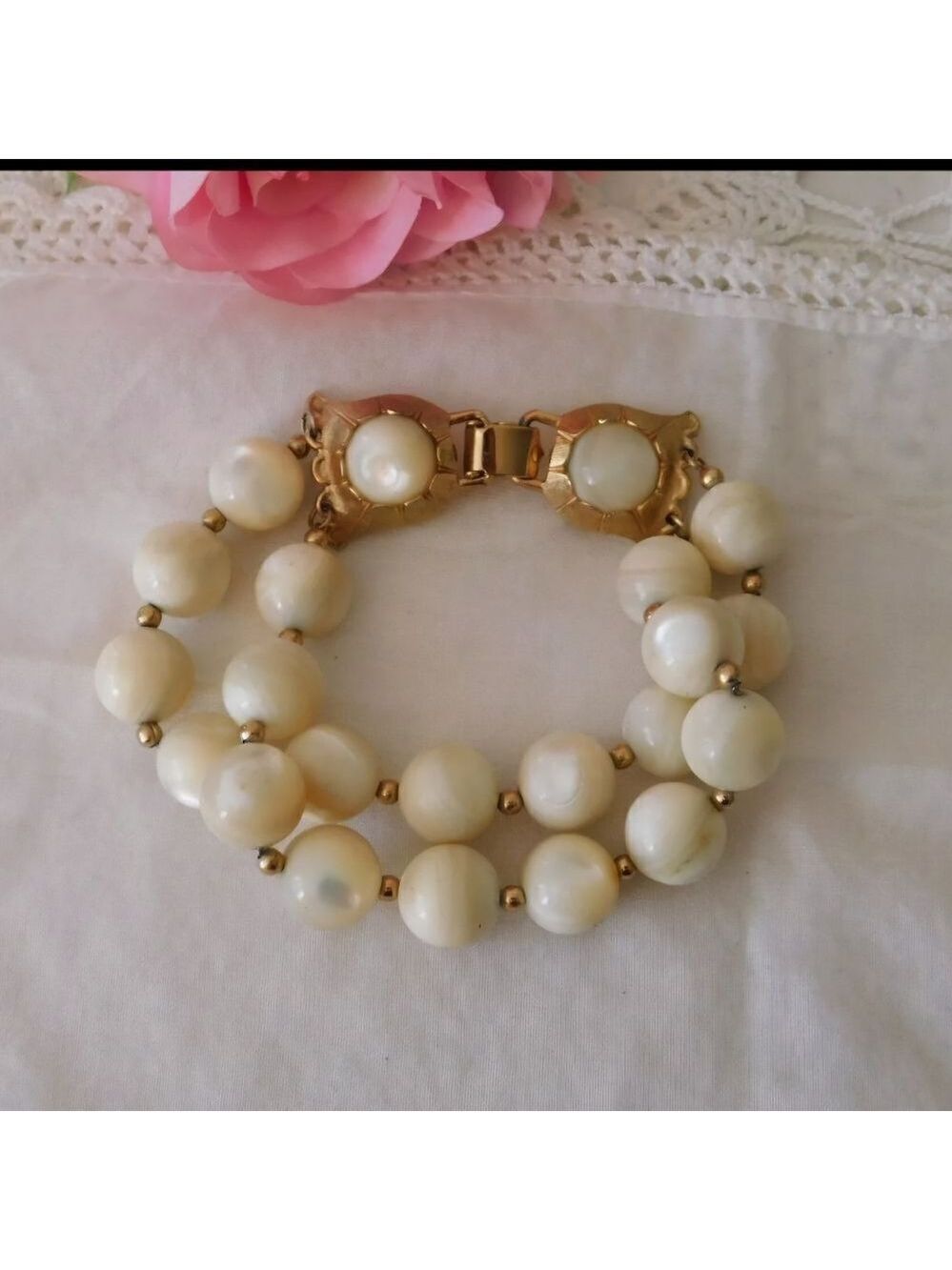 Napier Mother of Pearl Beaded Double Strand Vintage Bracelet - Picture 6 of 6